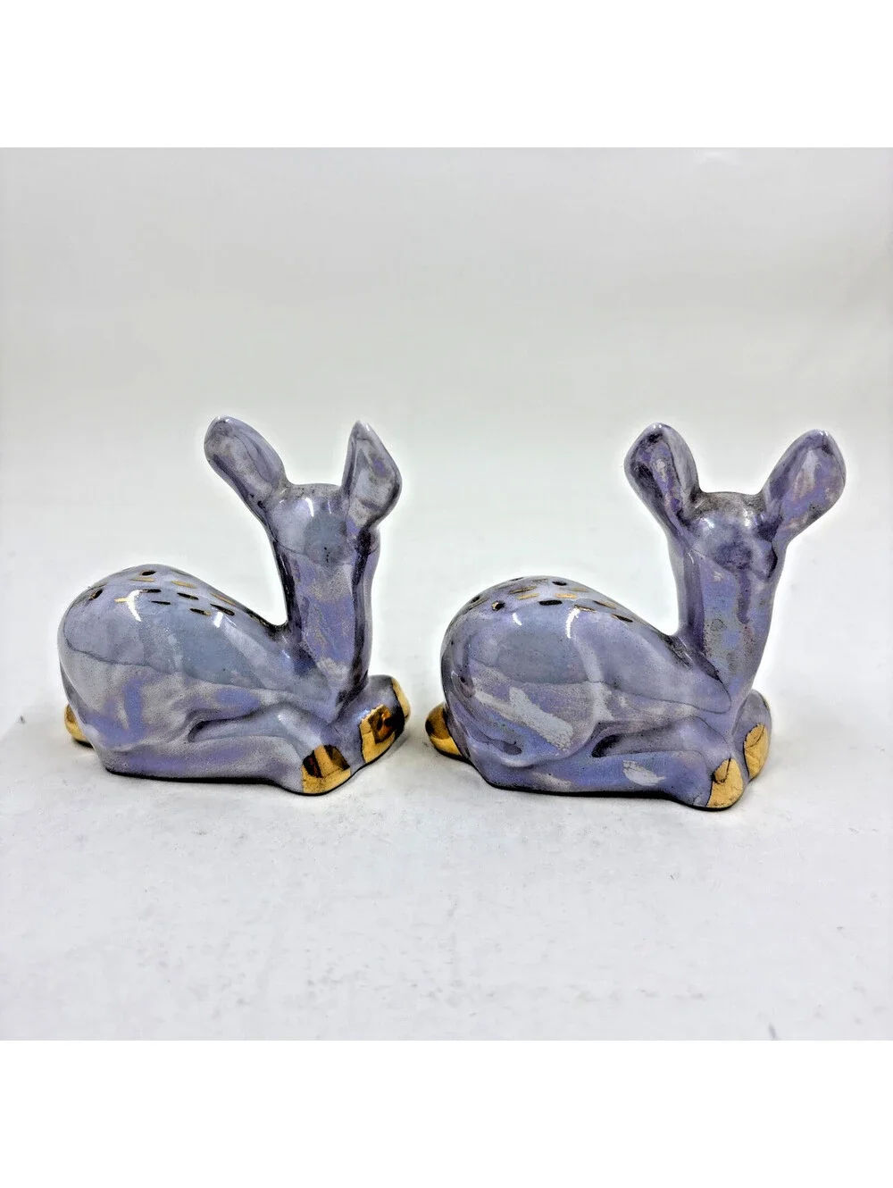 Deer - Vintage Salt & Pepper Shakers - Iridescent Blue